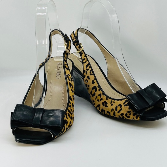 Ellen Tracy Cheetah print leather Wedge slides.  SZ: 6.5. - Picture 2 of 10